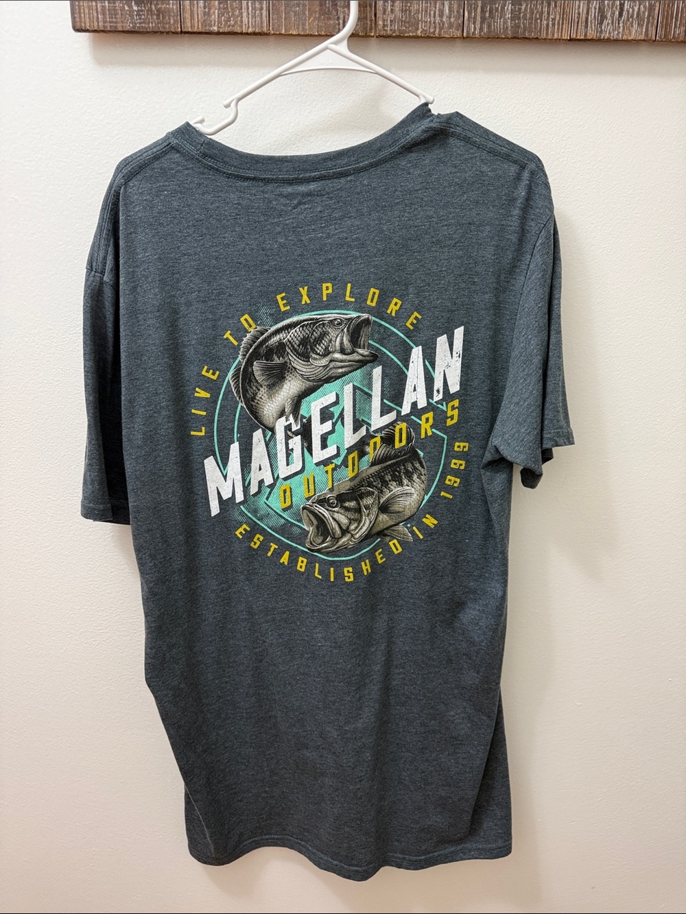Magellan Outdoors Charcoal Graphic Tee with Yellow & Teal Accents